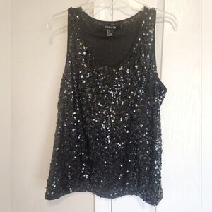 Forever 21 Sequin Black Sparkly Tank Top Shirt Night Out Dressy Nwot Large Glam